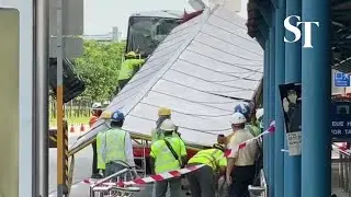 Double-decker bus collides into taxi stand at Yishun MRT station