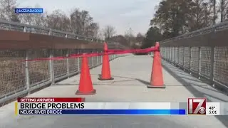 Week-old bridge on Neuse River Greenway showing problems already