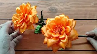 DIY || Bunga Dahlia Orange || Tutorial Membuat Bunga Dari Pita Satin