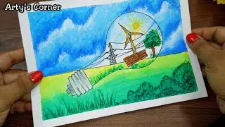 How to draw save energy poster chart drawing for competition ( very easy) step by step