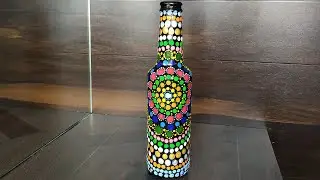 Easy Dot Mandala Bottle Painting Using only pencil and toothpick. |Mandala art on glass bottle