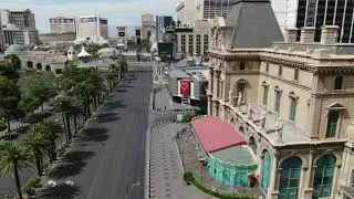 Drone video on the Las Vegas Strip while Casinos were closed during the 2020 pandemic.