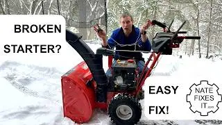 Ремонт ручного стартера снегоуборочной машины Troy Bilt Storm 2410, ремонт оборванного троса.