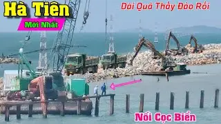Mới nhất Hà Tiên dài quá rồi thấy đảo luôn, công nhân nối cọc giữa biển