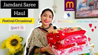🌞 Latest Jamdani Saree Haul From meesho 🌞 Red & White Jamdani Saree Haul🌞 @pranamitarbvlogs