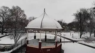 Snowy South Park in Lawrence, Kansas shot by Drone Lawrence