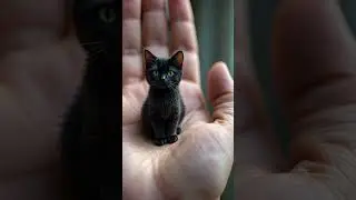 Photorealistic Macro Shot of Cute Tiny Black Cat on Human Palm #trendingshorts #viralshorts