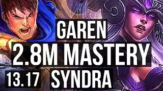 GAREN vs SYNDRA (MID) | 2.8M mastery, 5/2/10 | NA Master | 13.17