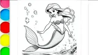 Princess Ariel drawing colouring and painting for kids and toddlers, Ariel the little mermaid #33
