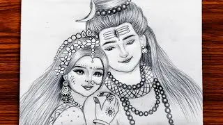 Shiva Parvati drawing | Sawan special drawing | Navaratri drawing | Traditional drawing