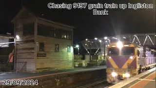 Chasing 9197 up Ingliston Bank