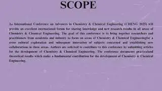 2nd International Conference on Advances in Chemistry & Chemical Engineering (CHENG 2025)