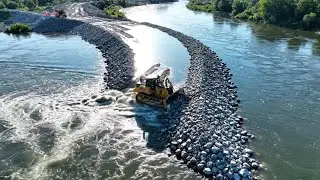 Caterpillar D11T Bulldozer Building a Rock Causeway | Extreme River Crossing Construction
