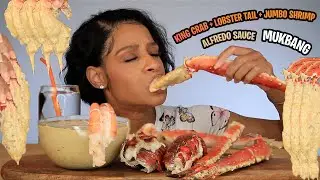 ASMR KING CRAB - MUKBANG - SEAFOOD BOIL - LOBSTER TAILS - JUMBO SHRIMP - ALFREDO SAUCE - EATING
