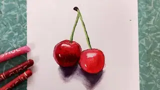 How to draw realistic cherry fruit drawing with oil pastels - step by step