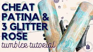 Three Glitter Rose Epoxy Tumbler with Patina Cheat Effect Layered on Top