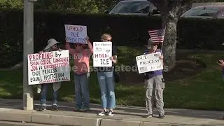 Protesters gather outside of California event for Supreme Court Justice Amy Coney Barrett