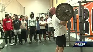 2023 World's Strongest Man Mitchell Hooper visits Fern Creek football team
