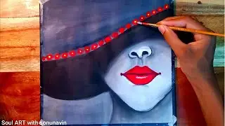 How to draw girl with red lips/easy acrylic painting tutorial 🎨/Soul ART with Sonu Navin