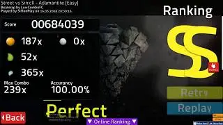 osu!catch the beat Street vs Sin:ck - Adamantite, SS (HR) acuraccy 100% [EASY]