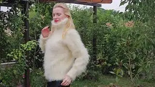 Stylish handmade ivory turtleneck fluffy mohair sweater by SuperTanya