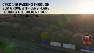 CPKC 146 Passing Through Elm Grove With Lens Flare During The Golden Hour DJI Mavic 4 Pro