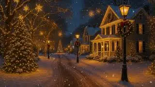 Winter Christmas Street Ambience | Warm Lights, Falling Snow & Relaxing Holiday Jazz