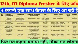 12th, ITI, Diploma Campus placement 2020 | अभी Online Apply करे | ITI jobs 2020 | Diploma Jobs 2020