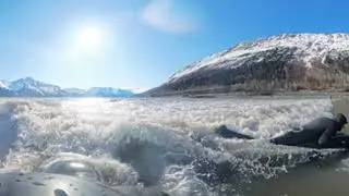 VR 360 Surfmat Alaska Tidal Bore Turnagain Arm world record longest wave