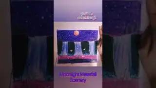 Moonlight Waterfall Scenery | #oilpastel #painting #oilpainting #oilpasteldrawing #oilpastelart