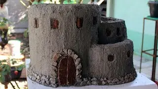 Como Fazer Castelo Vaso de Cimento para mini jardim  - Castle cement planter