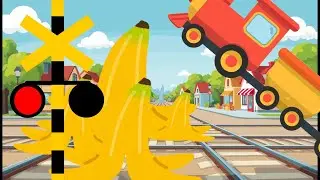 Train crashes into massive banana obstacle, helicopter rescue incoming!