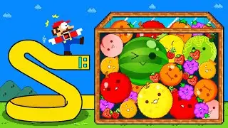 Mario vs Geometry Snake Escape the Watermelon Game (SUIKA) Mix Level Up Maze Mayhem