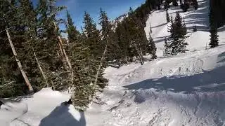 Skiing Voltaire in  Honeycomb Canyon at Solitude Mountain Resort in Utah.