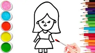 Как нарисовать милую сердитую девочку. Рисование, раскрашивание и живопись для детей и малышей. Д...