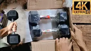 RUBX Rubber Coated Professional Exercise Hex Dumbbells 5 Kg X 2Pc (Total = 10 Kg) Silver ।। 4K Video