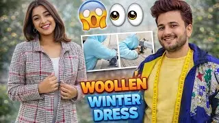 Woolen Winter Dress Stitching 😱 | Collarless Design | Full Process #dress #winterdress #woolen 