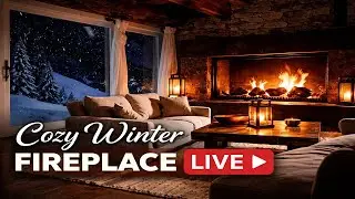 Relaxing Winter Night Fireplace ❄️ Cozy Alpine Cabin | Live 4K Ambience