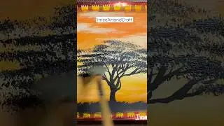 Tree Silhouette Painting #shorts #shortpainting #acrylicpainting #sunsetpainting