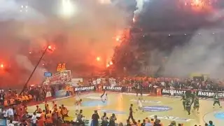 Fans Getting Wild After They Used Some Fireworks In Their Arena And Things Got Messy.