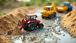 Mini Tractor Road Construction | Toy Excavator & Dump Truck Fun 🚜
