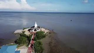 Aerial View of Temple in the Sea with Drone
