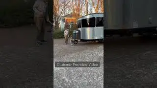 Airstream Basecamp turns 360&deg; using Trailer Butler HD portable trailer dolly.