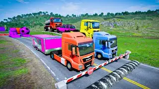 Flatbed Truck Mcqueen | Transportation with Truck - Pothole vs Cars #1687 - BeamNG.Drive