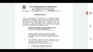 Guidelines for post examination training ( internship) SMFWB | Revised schedule