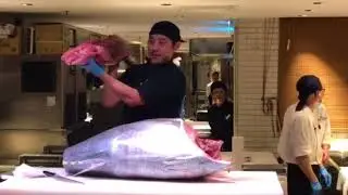 Tuna cutting demo by Japanese chef for dinner