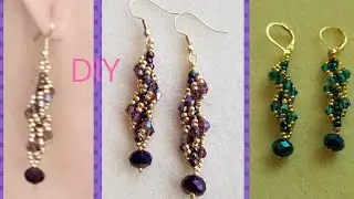Spiral Rope Beaded Earrings DIY Beading Tutorial How to make Beaded Jewelry / Bicone  and Seed Beads
