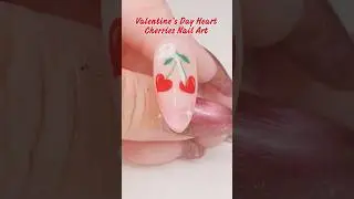 Valentine&rsquo;s Day Heart Cherries Nail Design 🍒❤️ #nailart #nails #valentinesday