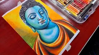 Buddha drawing with oil pastel, easy buddha drawing