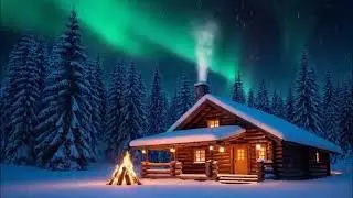 Aurora Lights Magical Night #whisperingwoods #relax #snow #northernlights #burningfireplace #fypシ